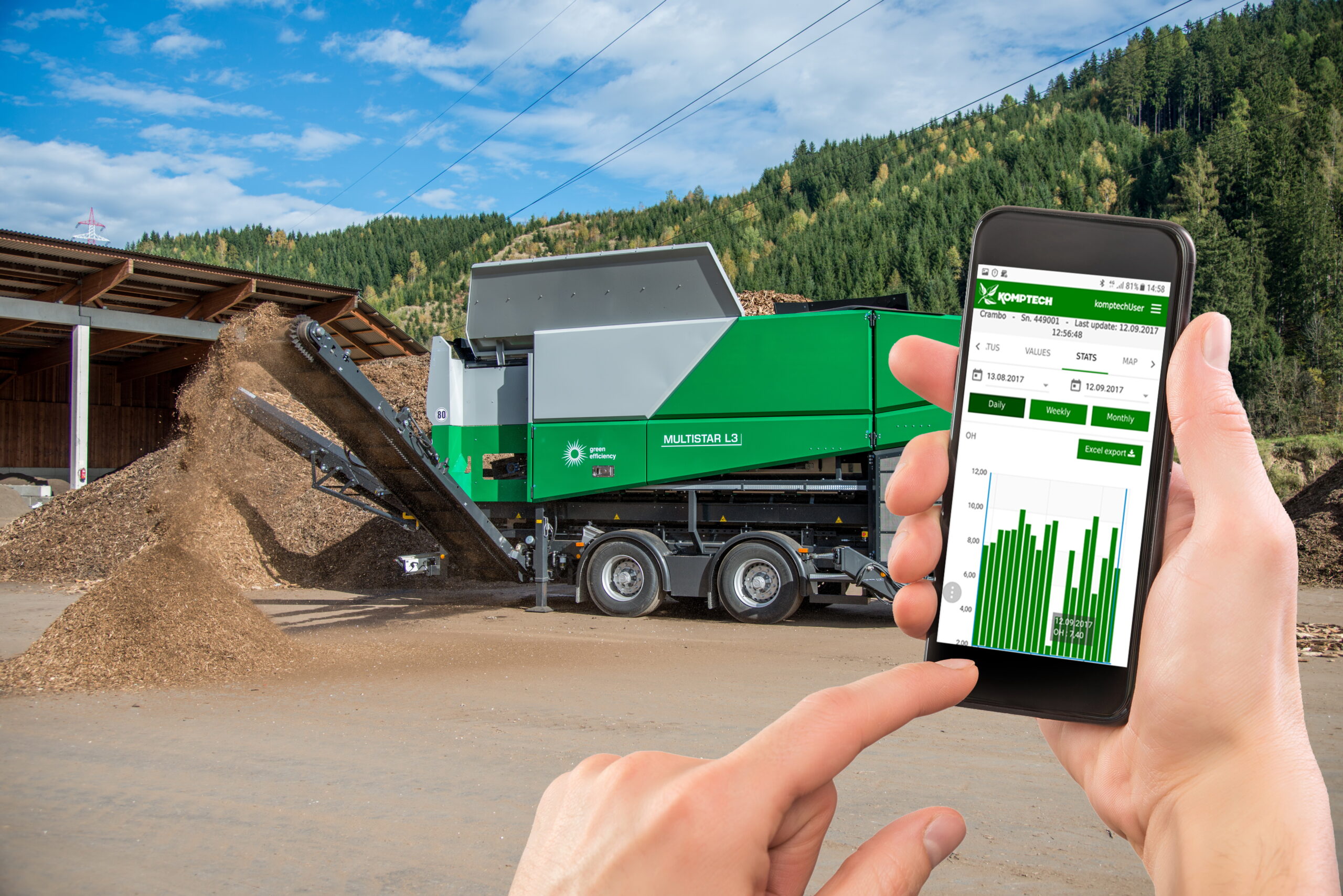 Ab Januar 2018 sind die meisten Komptech-Maschinen schon von Werk aus mit Connect! ausgerüstet, wie zum Beispiel die Multistar L3. Foto: Komptech