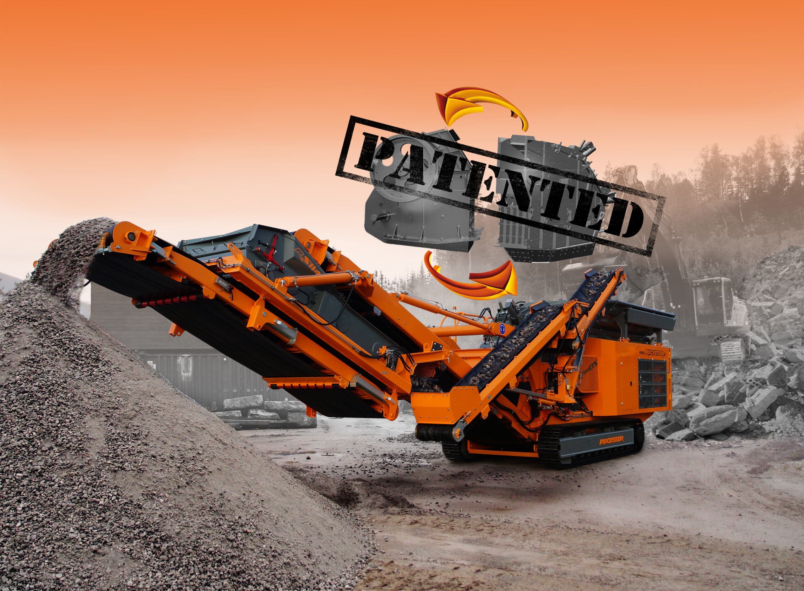 Rocksters mobiler Prallbrecher R1100DS mit Duplex-System und doppelfunktionalem Rückführ-/Haldenband.