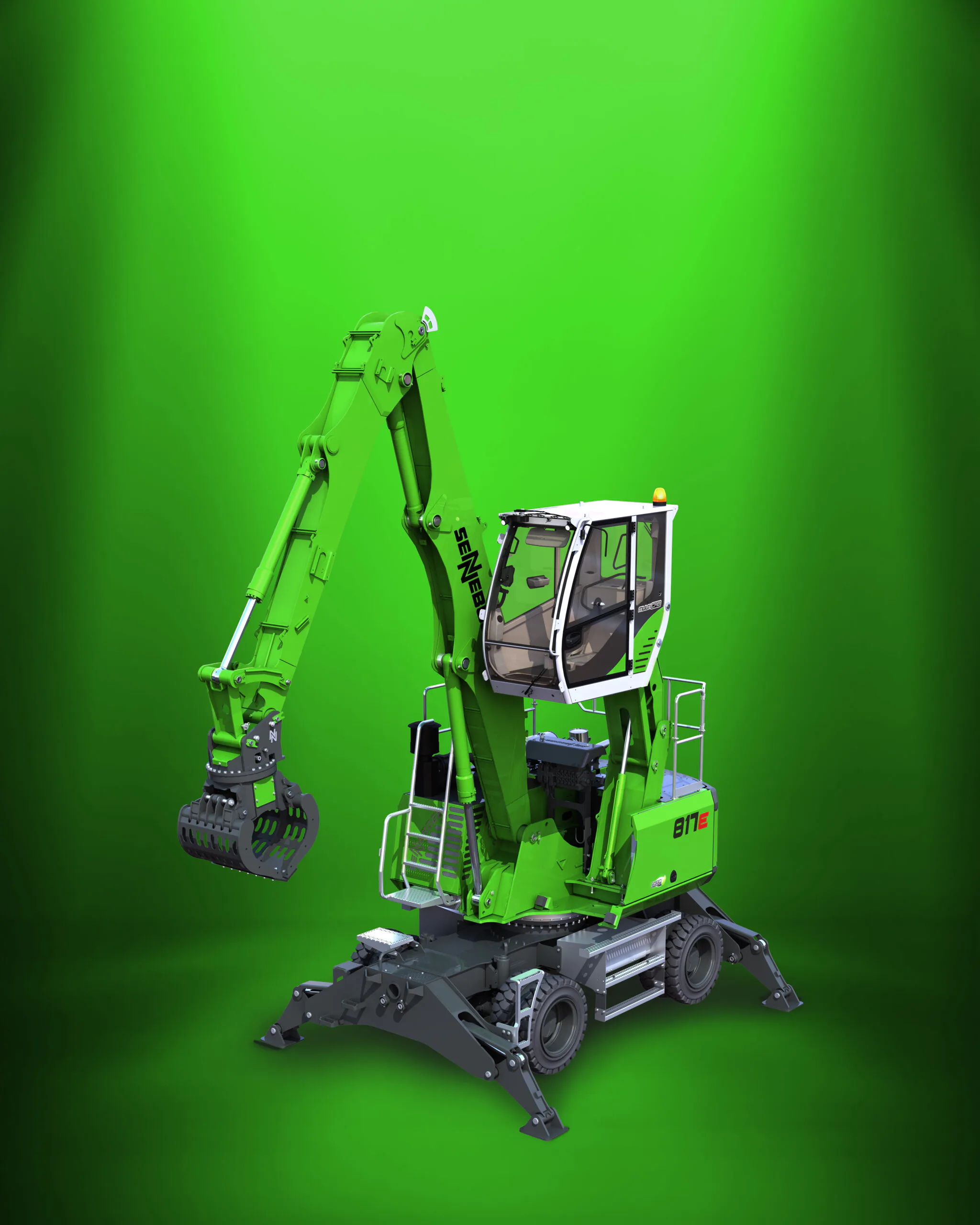 Mit dem Sennebogen 817 E-Serie bietet Sennebogen einen kompakten Umschlagbagger für das Abfallrecycling. Auch dafür sind heute schon diverse Elektroantriebslösungen verfügbar.