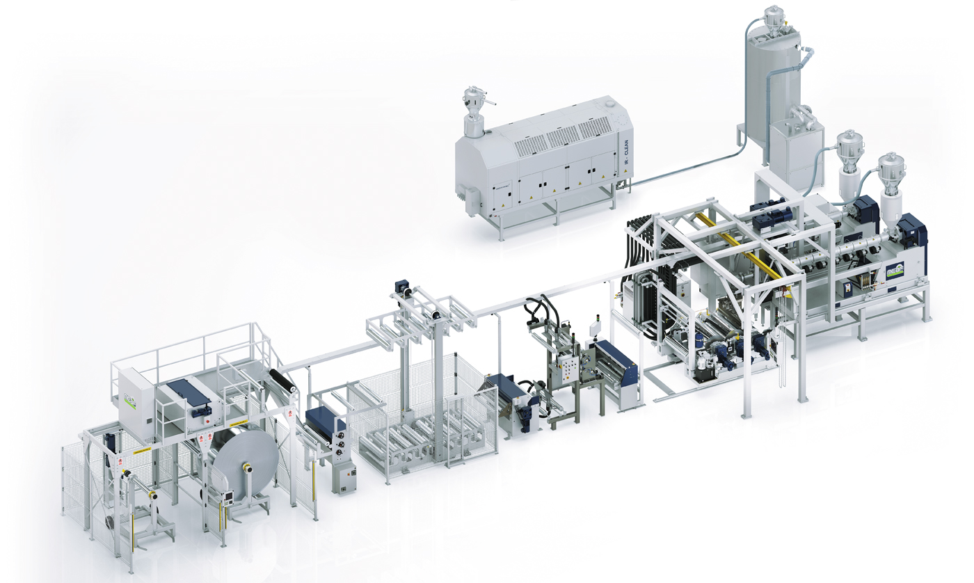Der MEAF PET-Extruder in Kombination mit dem IR-Clean-System von Kreyenborg ist laut Hersteller eine der energieeffizientesten R-PET-Fertigungslösungen für Lebensmittelverpackungen. Bild: MEAF