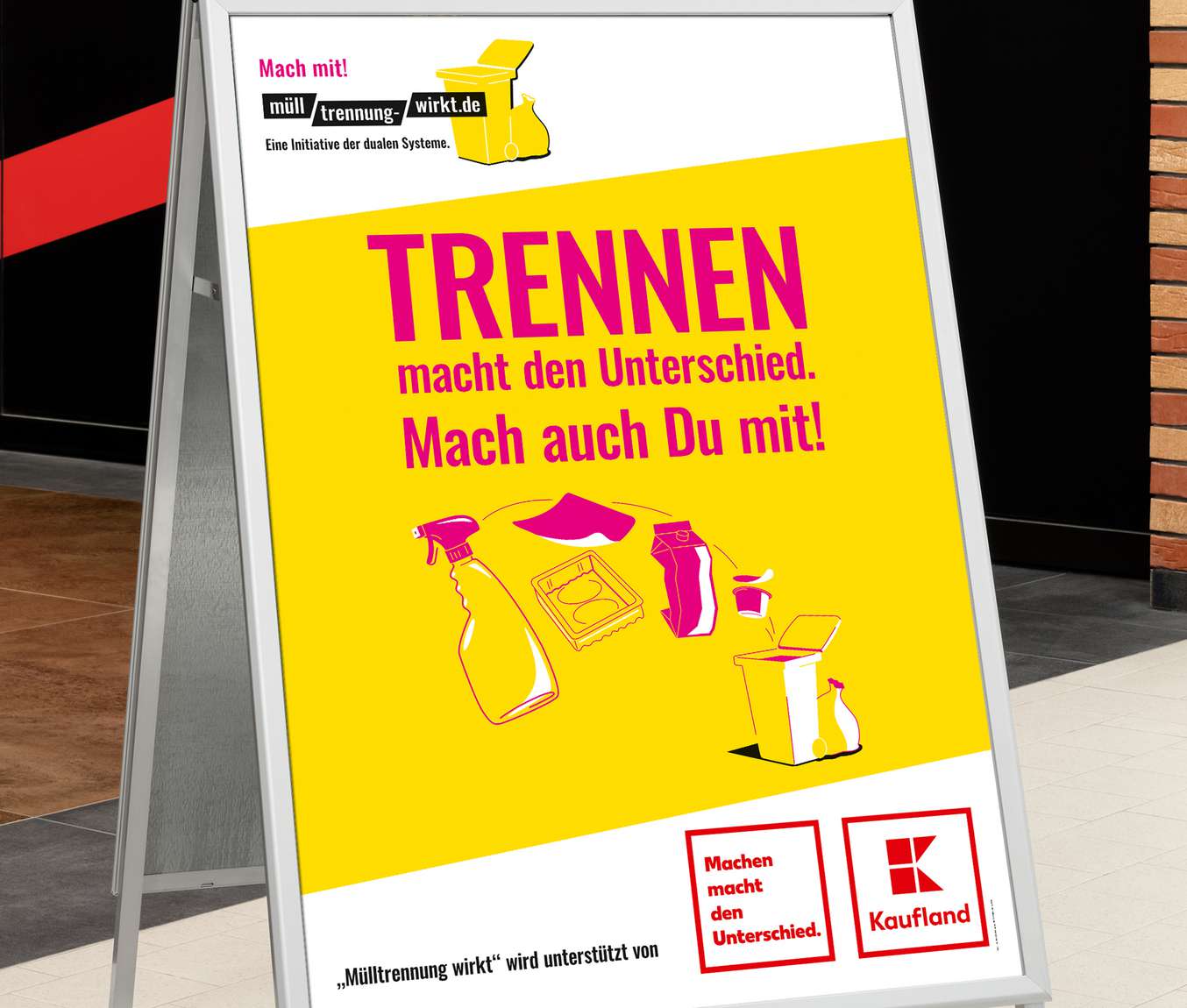 Ab sofort informieren in den Kaufland-Filialen Plakate und Radiospots Kunden darüber, wie sie Verpackungen richtig in die Gelbe Tonne oder den Gelben Sack entsorgen. Bild: Kaufland