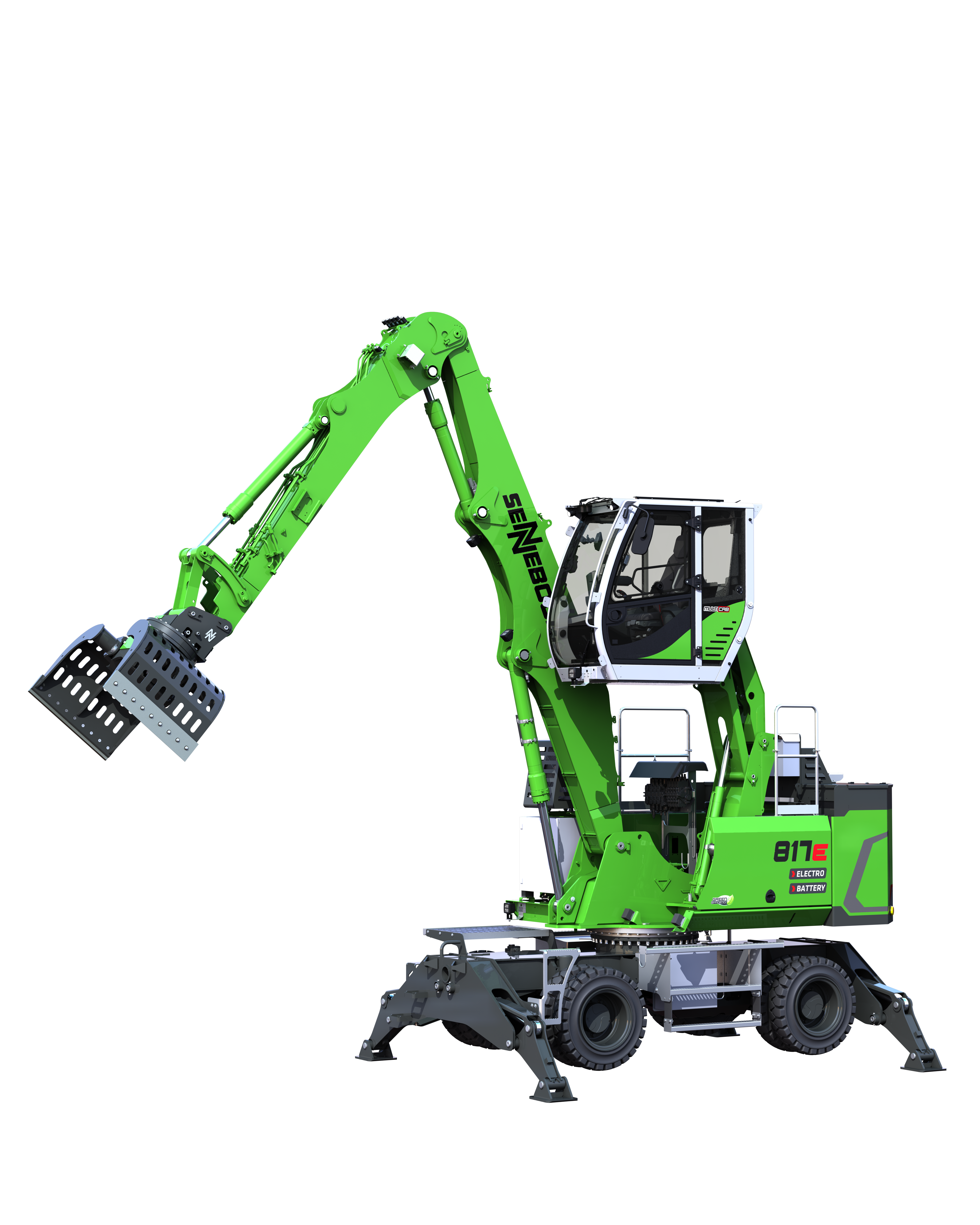 Mit der Einführung des neuen akkugestützten Elektro-Umschlagbagger 817 Electro Battery ergänzt Sennebogen seine Elektro-Baureihe um frei bewegliche Modelle, die die Vorteile stationär-elektrischer und akkubetriebener Umschlagbagger vereinen. Bild: Sennebogen