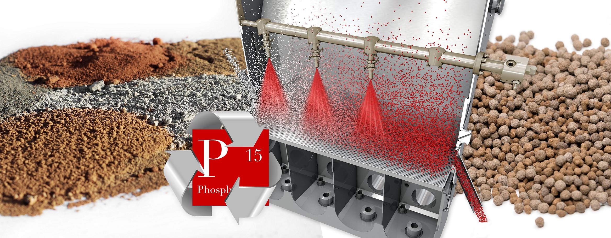 Der in der Asche eingebundene Phosphor wird aufgeschlossen und in einem Sprühgranulationsprozess zu marktfähigen Düngergranulaten verarbeitet. Bild: Glatt