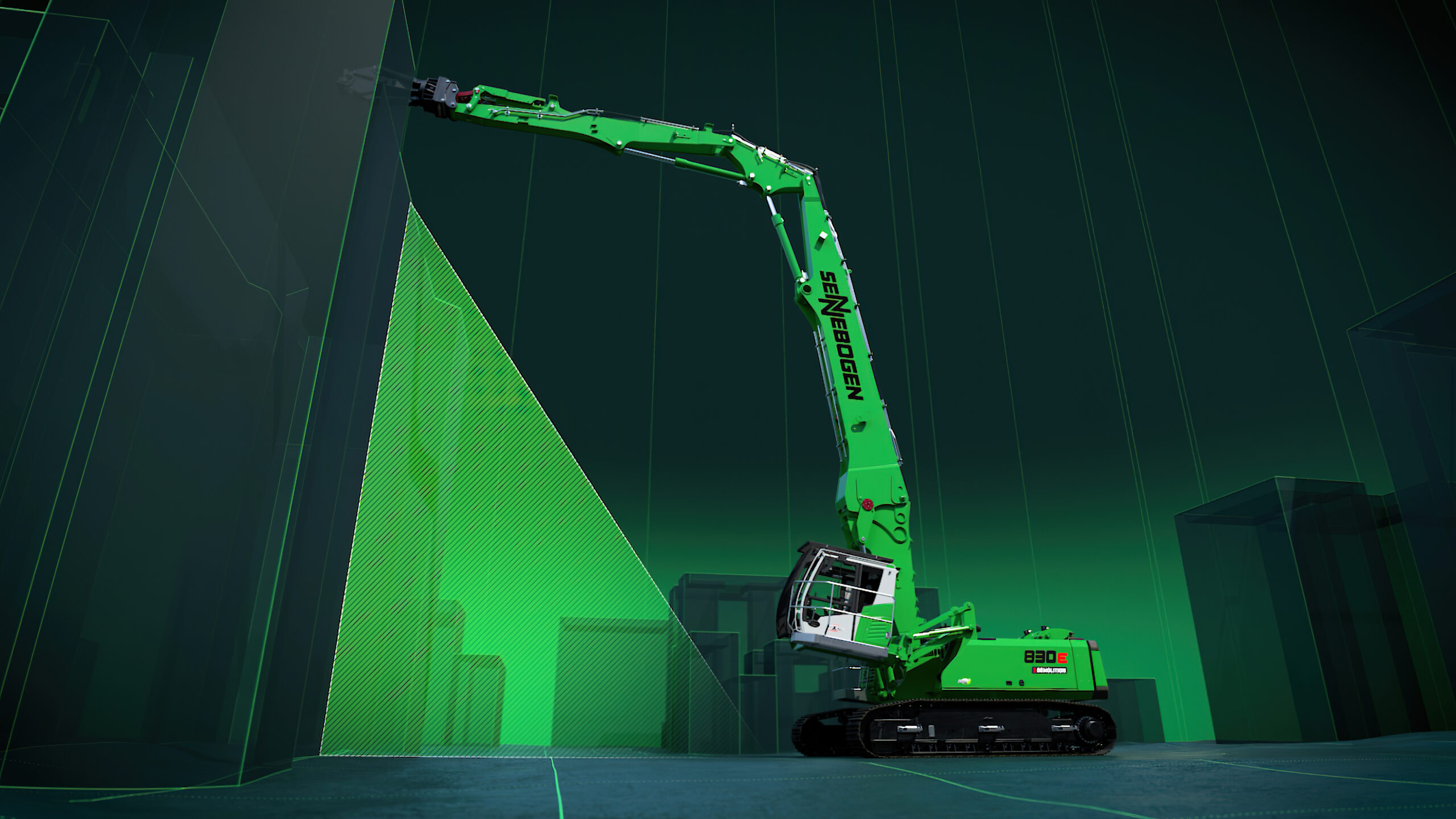 Mit dem neuen Sennebogen 830 Demolition lassen sich beim selektiven Rückbau sicher und mühelos Störkanten überwinden. Bild: Sennebogen