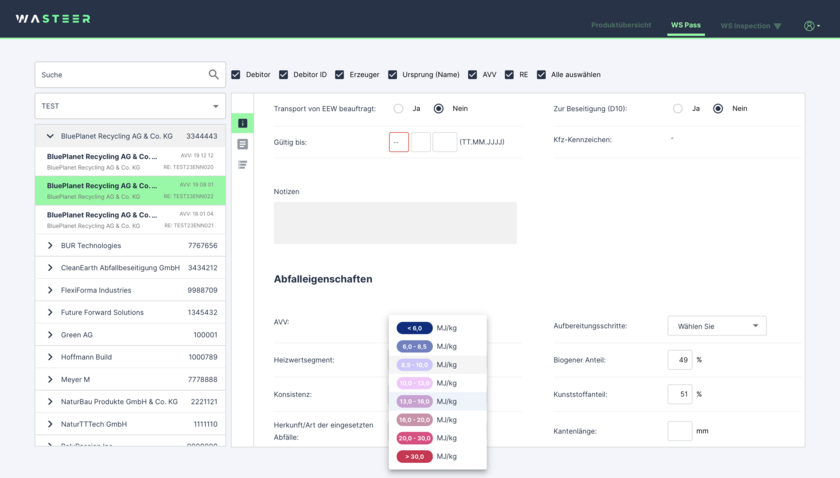 WS Pass – die intelligente Datenbank für alle Abfallinformationen bildet die Grundlage für weitere Analysen und Module. Copyright: Wasteer