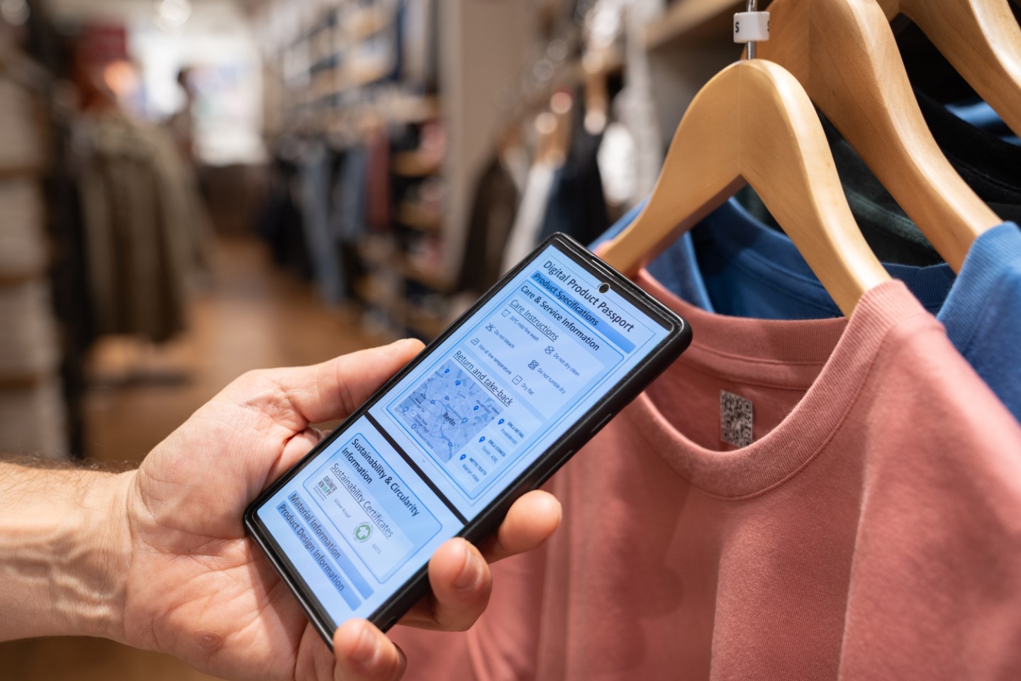 Per QR-Code könnten Konsument*innen erfahren, wie ein Produkt hergestellt wurde und wie es sich gegebenenfalls reparieren lässt. Copyright: Nadine Glad