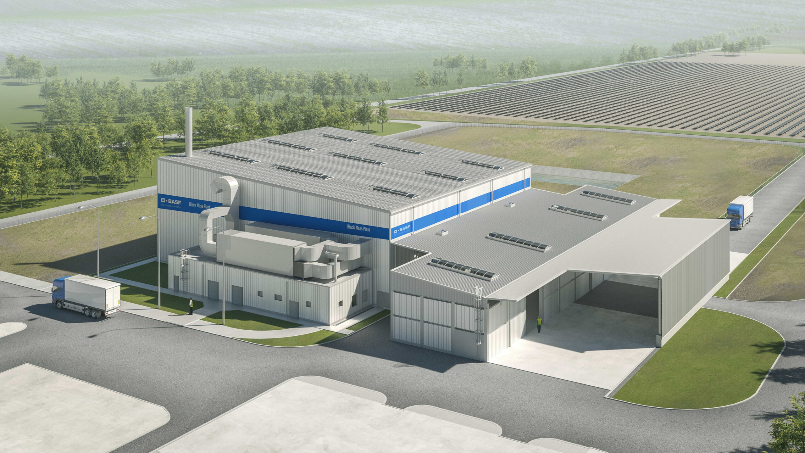 BHS-Sonthofen liefert eine Batterierecyclinganlage zur Herstellung von Schwarzer Masse am BASF-Standort Schwarzheide – für BHS ist das bereits die dritte Großanlage für das Recycling von Lithium-Ionen-Batterien. Copyright: BASF SE