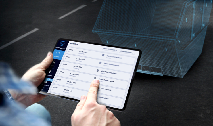 Aktueller und transparenter Überblick über den Behälterbestand in Containerdepots: Mit der mobilen Inventarisierungsfunktion von Mobile:container lassen sich Behälterstandorte schnell und einfach ändern und bei Bedarf korrigieren. Copyright: Rona:systems
