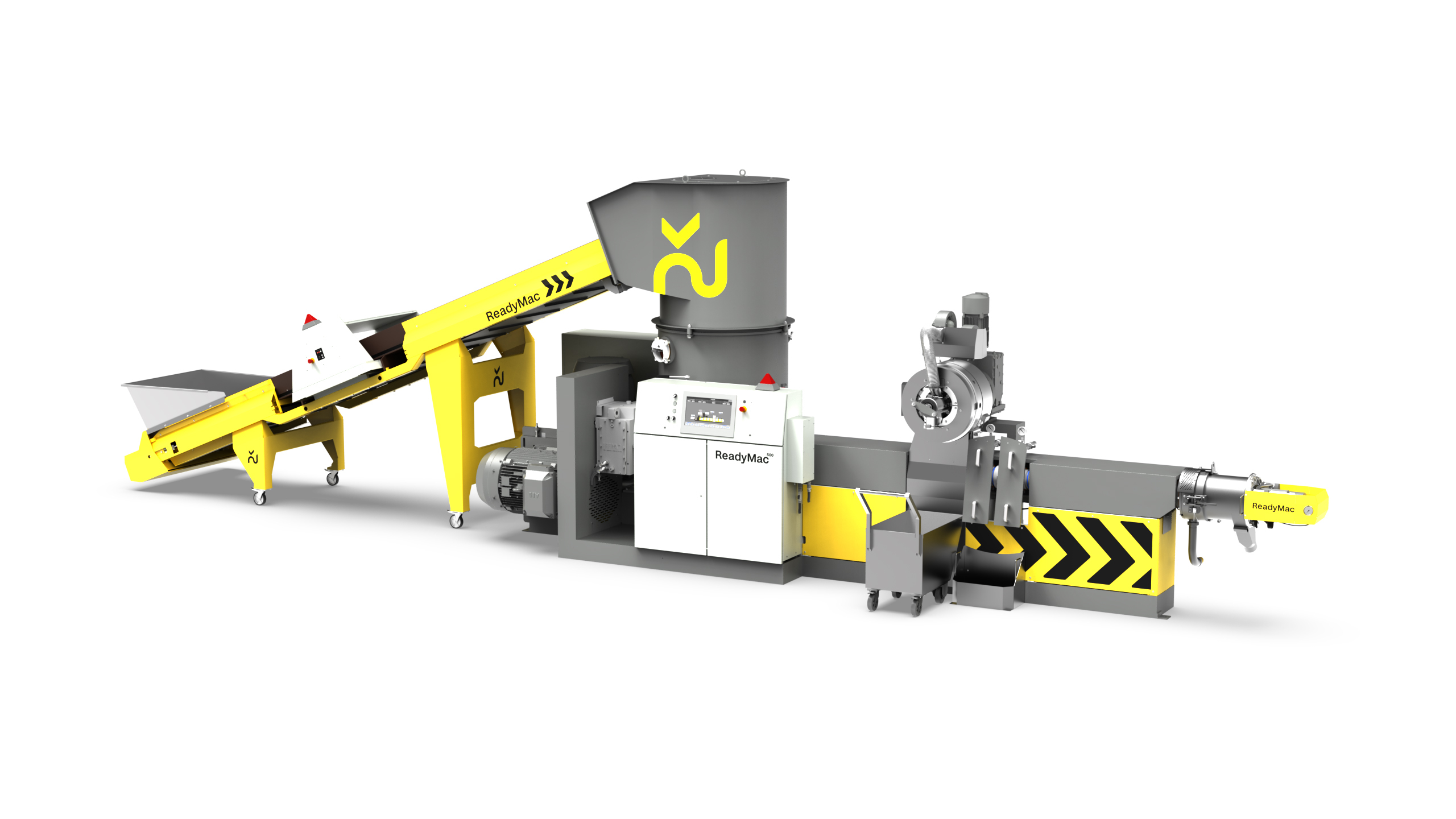 Die ReadyMac 500 in der „Heavy Duty“-Ausführung ist eine Recycling-Standardmaschine für Post Consumer-Anwendungen zum besten Preis-Leistungsverhältnis und mit einem EREMA Laserfilter ausgestattet. Copyright Erema