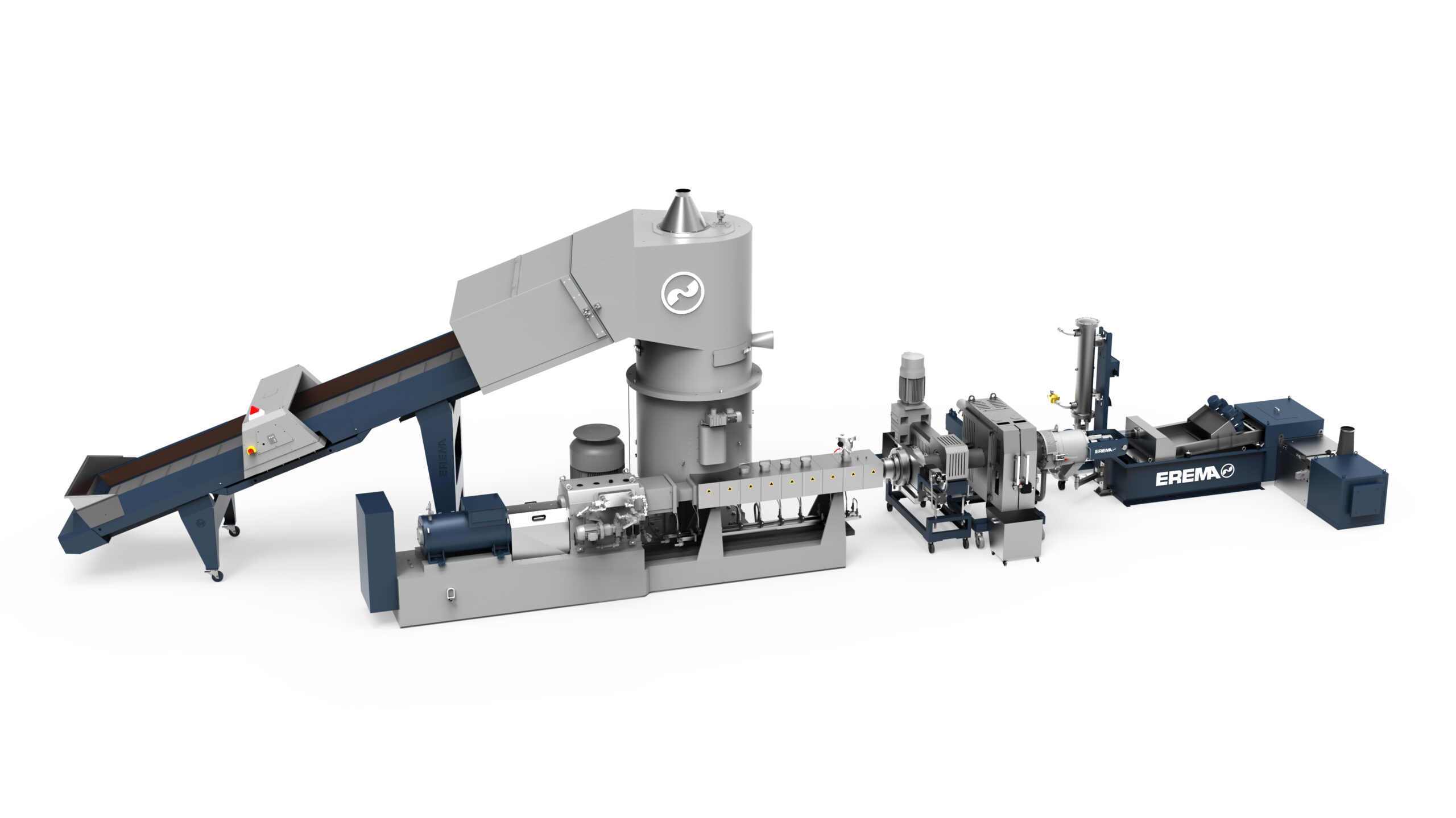 Die neue TwinPro von Erema verknüpft die bewährte Preconditioning Unit (PCU) direkt mit einem Doppelschneckenextruder und ermöglicht so die effiziente Verarbeitung von spezifischen Recyc-linganwendungen, selbst bei sehr niedrigen Schüttdichten. Copyright: Erema GmbH
