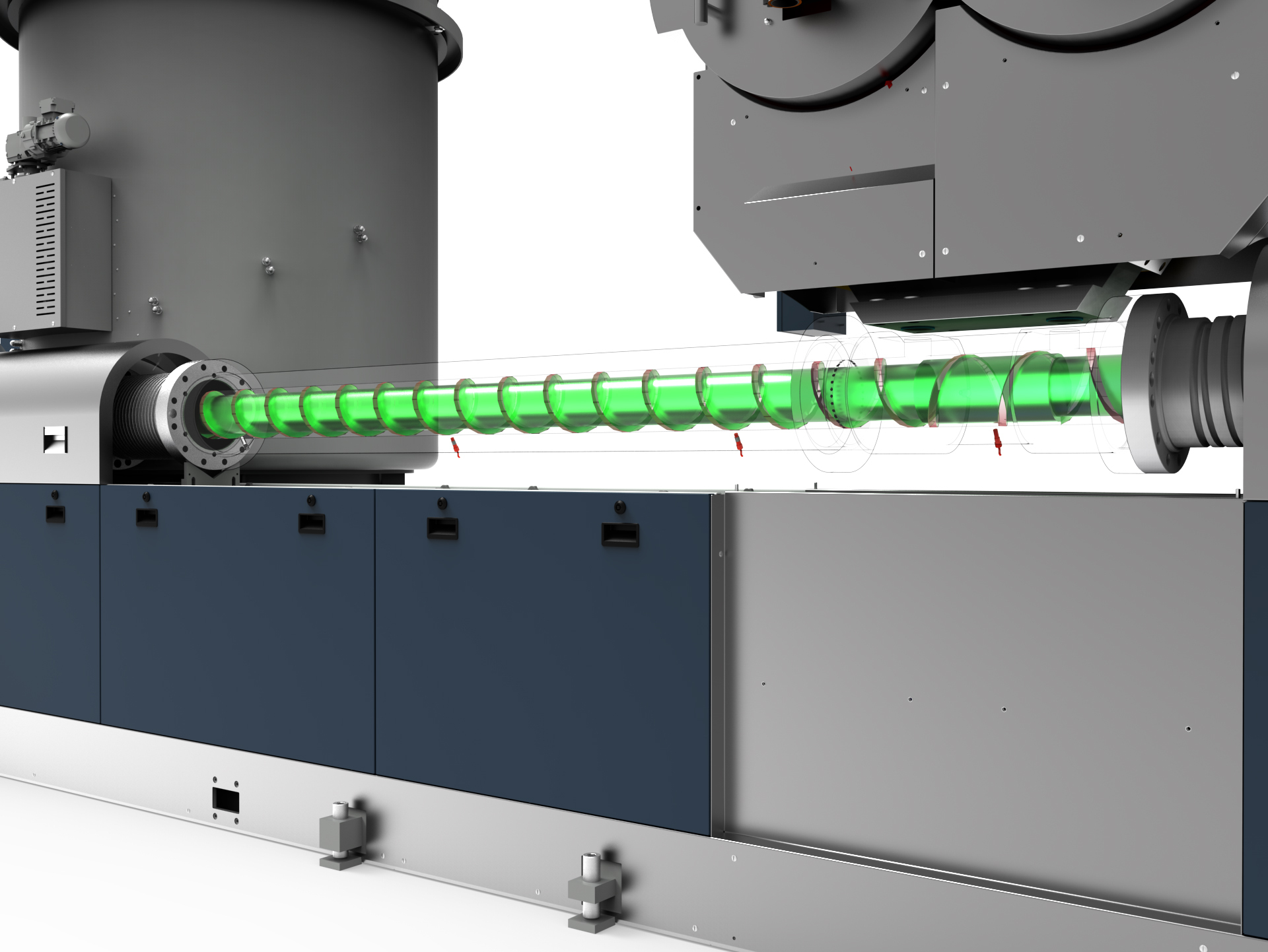 Intelligente Assistenz im Extrusionsprozess: PredictOn:Plastification Unit überwacht kontinuierlich den
Zustand von Schnecke und Zylinder und zeigt Abweichungen frühzeitig an. Copyright: Erema GmbH