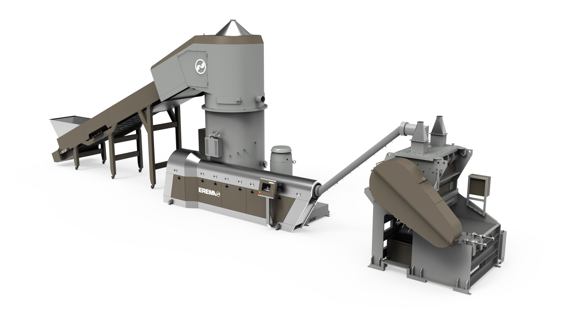 Die neue Agglorema-Anlage von Erema verarbeitet stark kontaminierte Kunststoffabfälle in großem Maßstab zu rieselfähigen Agglomeraten mit hoher Schüttdichte; ideal geeignet als Feedstock für chemisches Recycling. Copyright: Erema GmbH