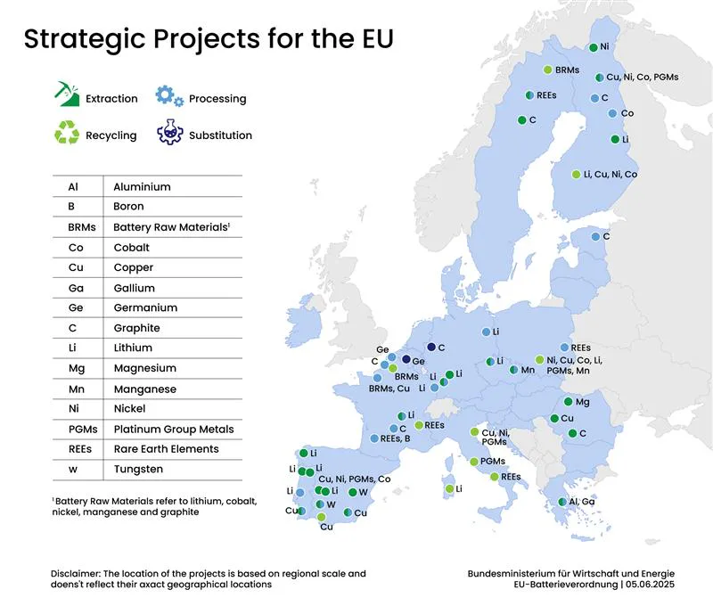 Strategische Rohstoffprojekte, identifiziert von der EU.