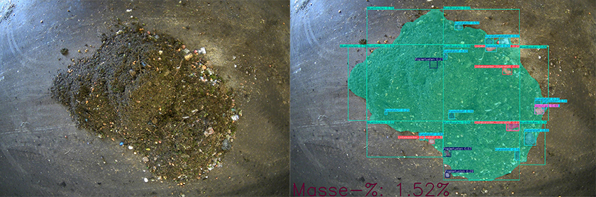Mithilfe gelernter Kategorien erkennt TRACES die im Biomüll enthaltenen Fremdstoffe und schätzt ihren Gehalt am Gesamtvolumen der Lieferung. Copyright: TRACES-Projekt/HSBI
