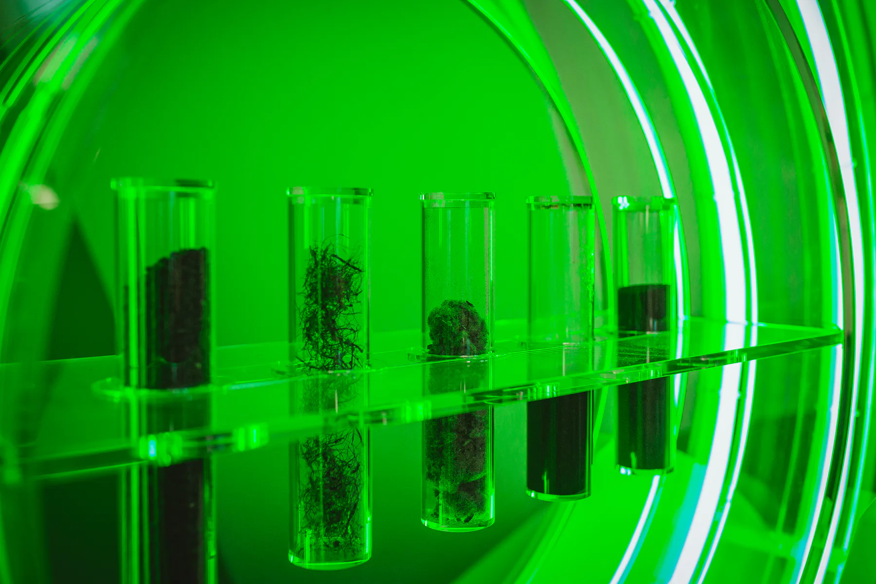 Proben verschiedener Rückgewinnungsstoffe aus dem Pyrolyseprozess: Schritt für Schritt werden wertvolle Rohstoffe wie recovered Carbon Black (rCB) aus Altreifen zurückgewonnen und für neue Produkte aufbereitet. Copyright: Schwalbe | Ralf Bohle GmbH und Pyrum Innovations AG