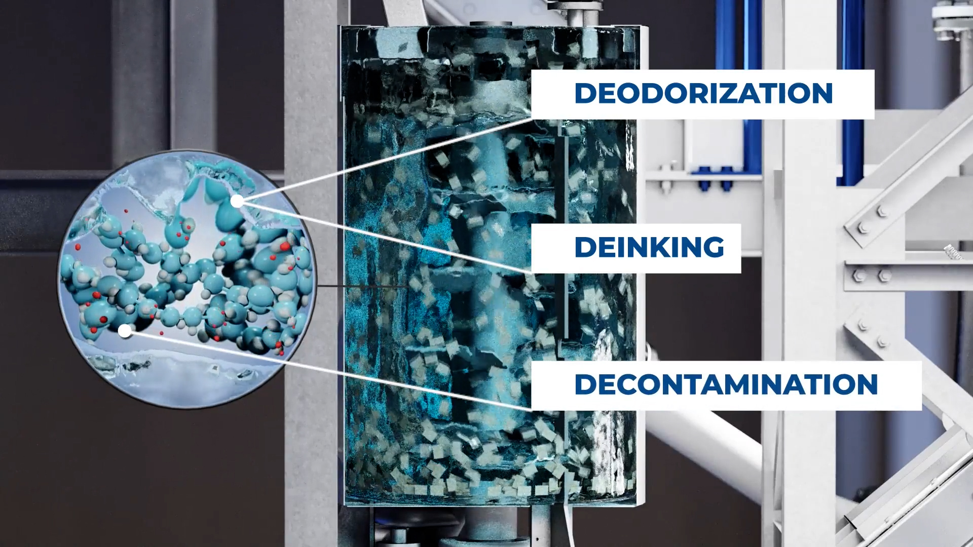Flexloop heißt die neue mechanische Recyclingtechnologie, die Lindner auf der K 2025 gemeinsam mit P&G vorstellte. Mit Hilfe eines lösemittelbasierten Extraktionsprozesses werden Polymerketten zuverlässig von Verunreinigungen (NIAS), Gerüchen, Klebstoffen und Druckfarben befreit – und dies in einer gleichbleibenden Reinheit, sodass Recyclate auch für sensible Verpackungen wie z. B. Im Kosmetik- oder Hygienebereich eingesetzt werden können. Copyright: Lindner Recyclingtech.