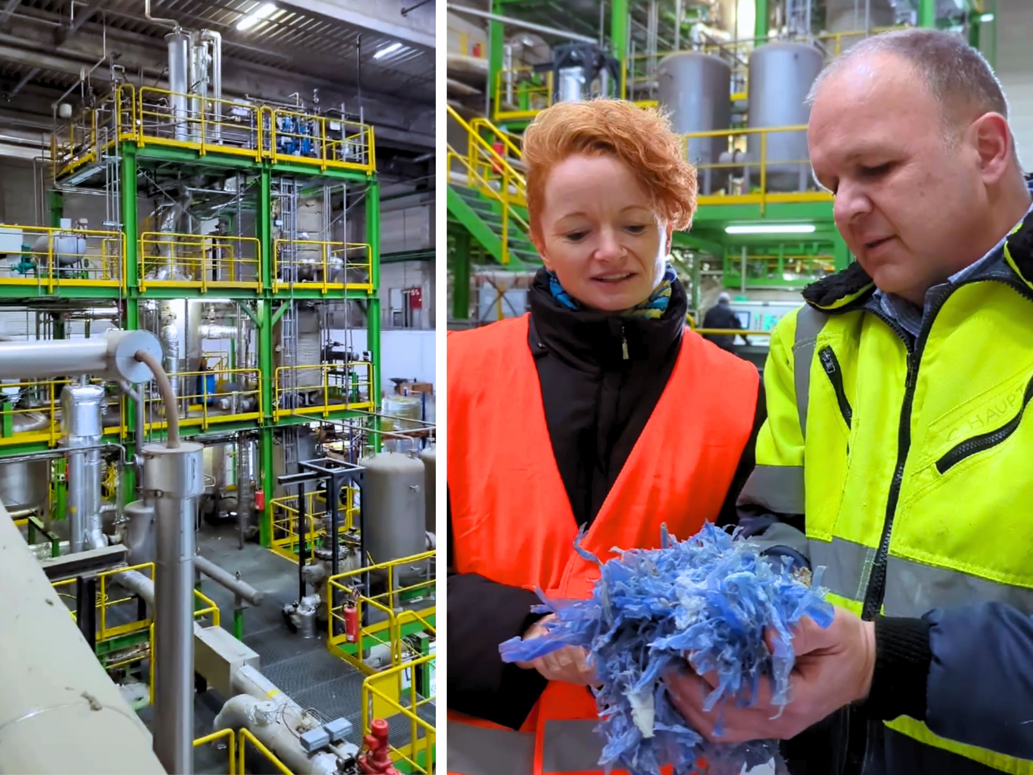 Chemische Recyclinganlage in Ennigerloh, Nordrhein-Westfalen: In dieser Anlage werden komplexe Kunststoffabfälle in ihre chemischen Grundstoffe zerlegt. Beim chemischen Recycling  entstehen Öle, Gase und Feststoffe, die wieder für die Herstellung neuer Kunststoffe genutzt werden können und fossile Rohstoffe im Produktionsprozess teilweise ersetzen. Copyright: Plastics Europe Deutschland