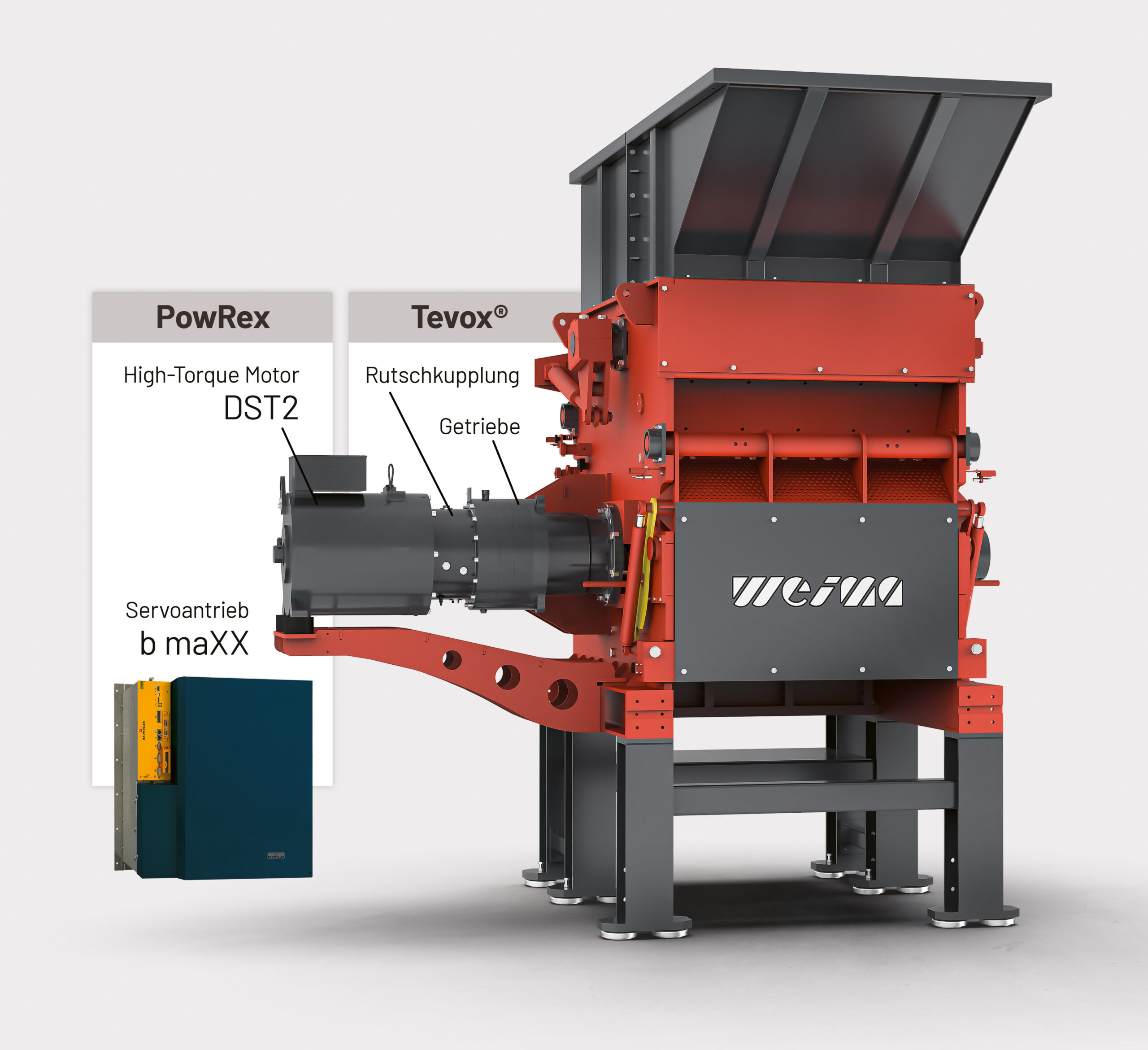 Das PowRex-Antriebssystem von
Baumüller wird auf der IFAT 2026 LIVE zusammen mit einem Tevox Direktantrieb von Nidec
Desch auf einer W8.15 PowerLine bei WEIMA gezeigt. Copyright: Baumüller