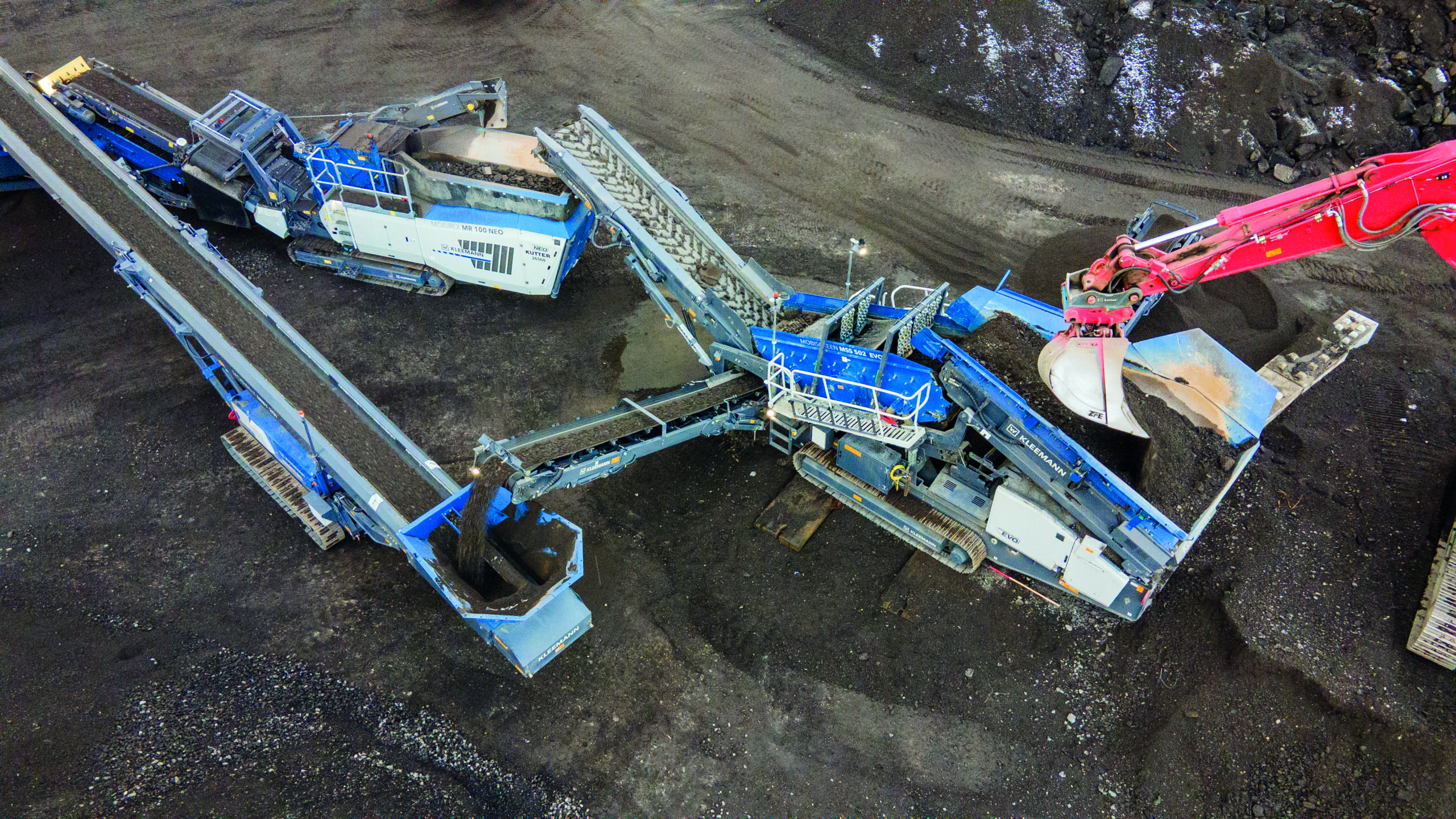 Der Kleemann Anlagenzug verarbeitet bis zu 240 Tonnen pro Stunde. Copyright: Kleemann