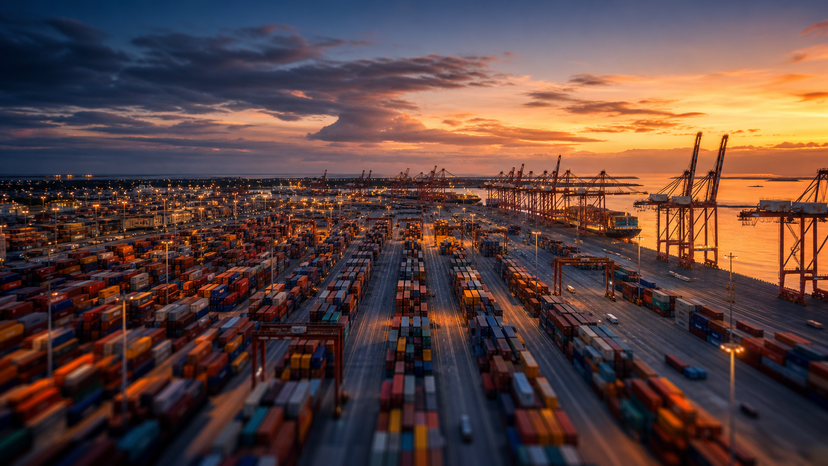 Geordnete Komplexität: Containerterminals stehen exemplarisch für die vor- und nachgelagerten Lieferketten, welche die ISO 14001:2026 künftig stärker in die Umweltverantwortung einbezieht. (Quelle: KI/Claude Sonnet)