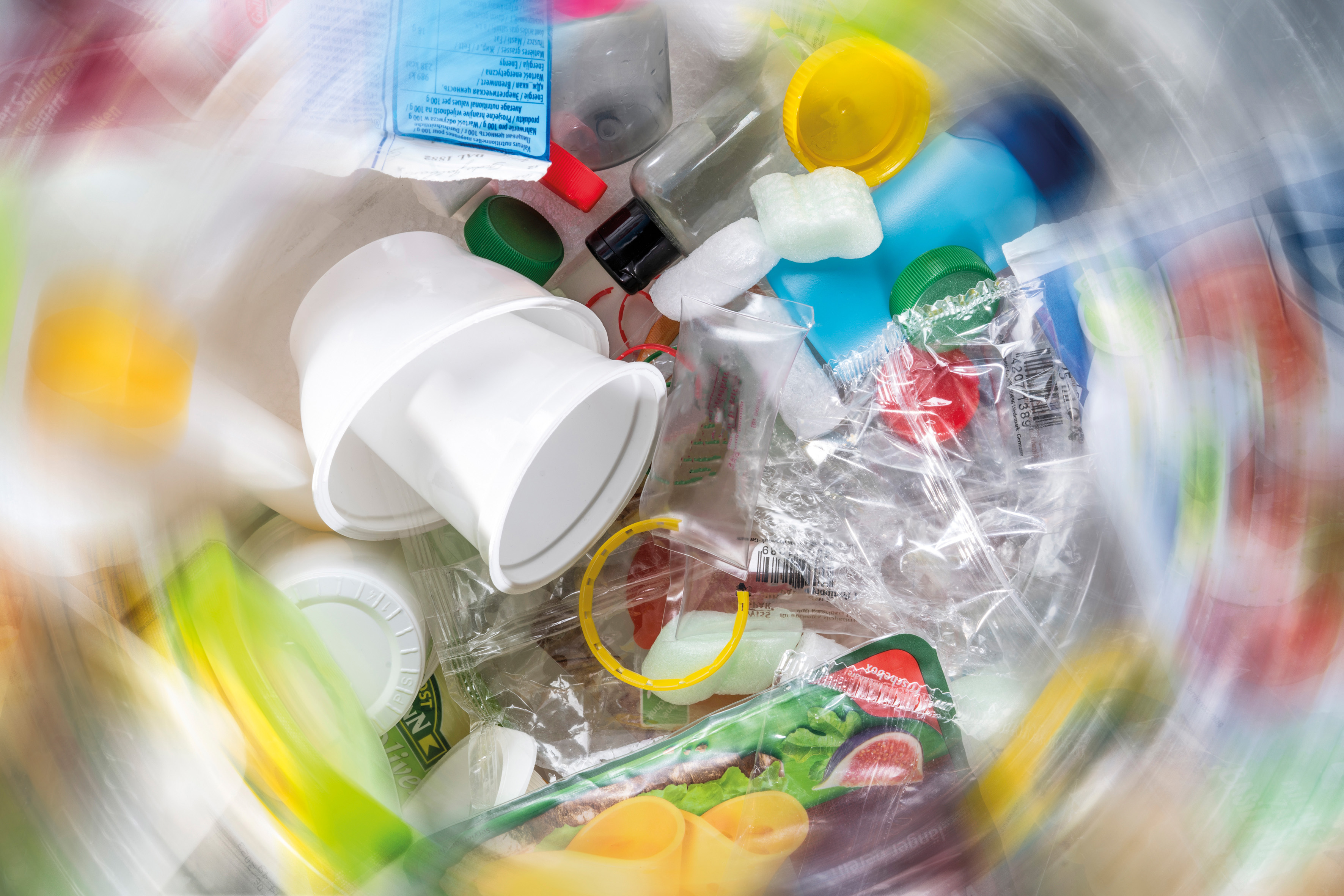 Circular economy means the decoupling of growth and resource consumption. The picture represents the diversity of plastic waste of an average household.