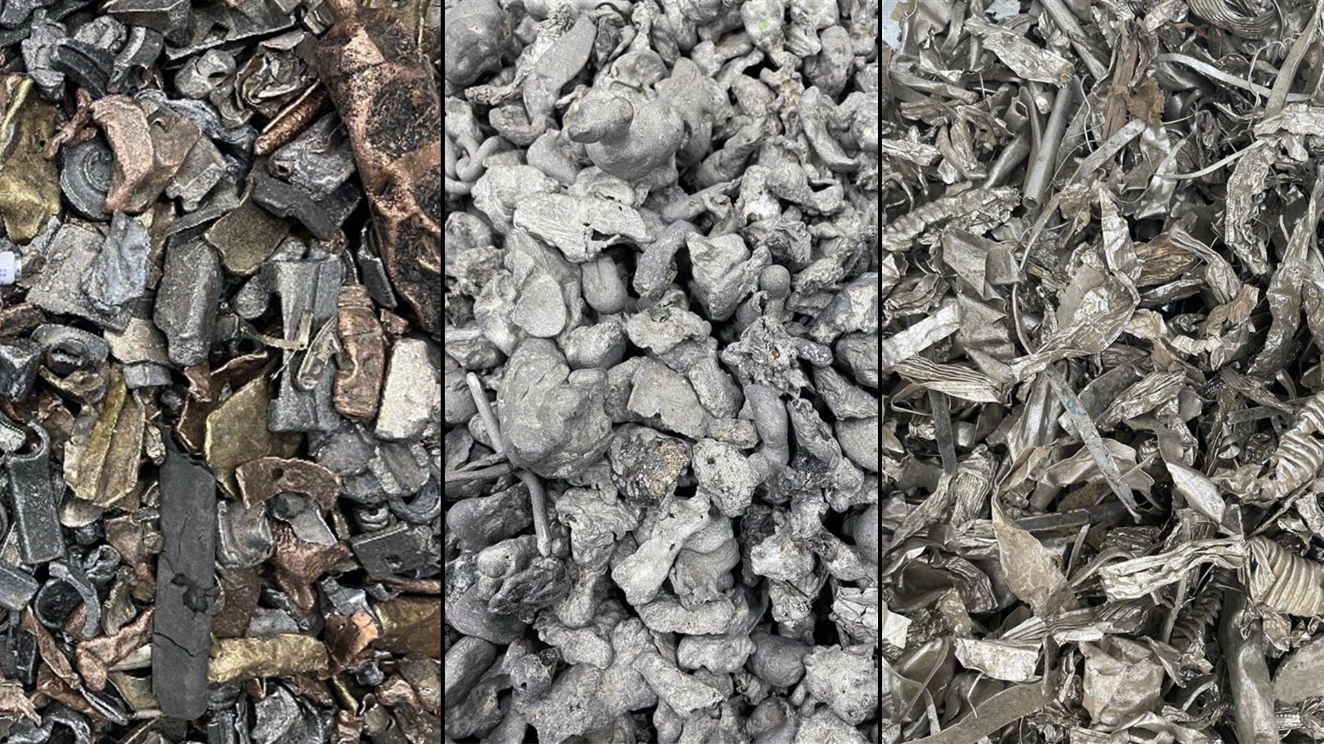 Autosort Pulse supports applications such as heavy metal sorting (left), processing of incinerator bottom ash metals (center), and sorting of stainless steel by grade (right).